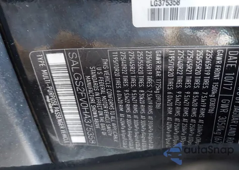 2017 Land Rover Range Rover 3.0L V6 Supercharged Hse from USA, damaged, VIN SALGS2FV0HA375358